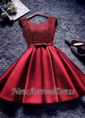 Bowknot Sash Lace-Up-Back Red Custom Made A-line Sexy Short Homecoming Dresses_1