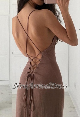 Spaghettis-Straps Brown Formal Simple Long Party Dresses LY66_1