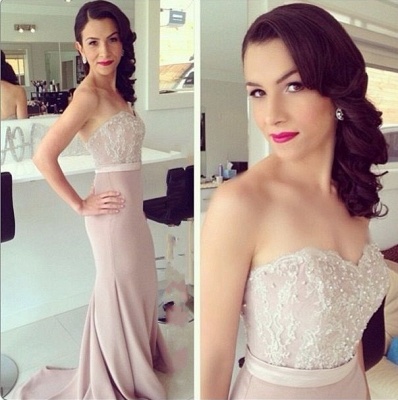 New Strapless Sweetheart Lace Beaded Mermaid Bridesmaid Dresses Pearl Pink Maid of Honor Dresses_2