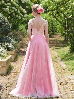 Lace Floor-length Sleeveless Straps Amazing Pink A-line Bridesmaid Dress_4