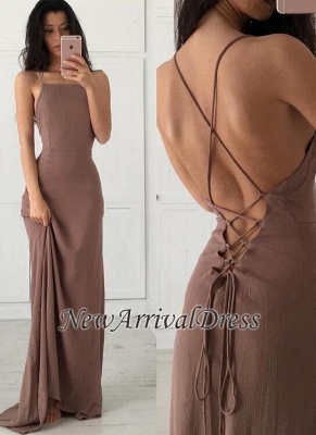 Spaghettis-Straps Brown Formal Simple Long Party Dresses LY66_4