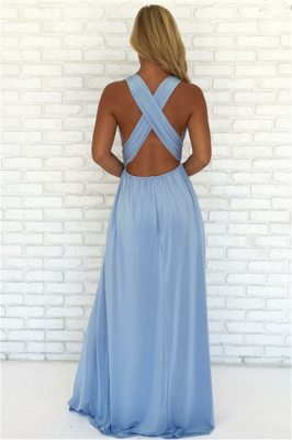 Crisscross Side Split Blue Formal Dresses Cheap | V-neck Sexy Formal Party Dress Online_3
