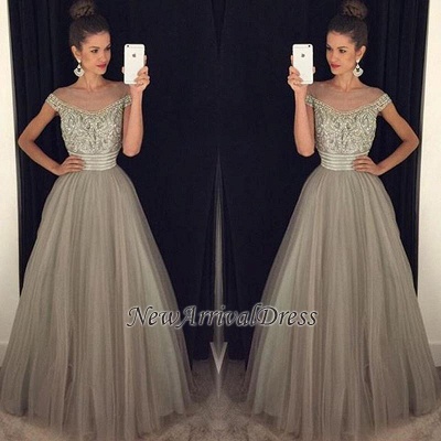 Long Glamorous Beadings A-Line Crystal Tulle Prom Dress_1