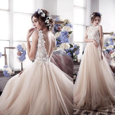 Romantic Fluffy Tulle Sleeveless Vintage Lace Open Back Sexy Wedding Dresses_4