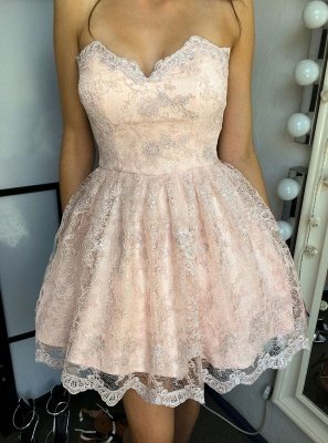 Cute Lace Short Sweetheart Lace-up Sleeveless Homecoming Dress_1