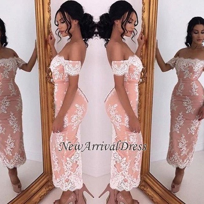 Tea-Length Sexy Off-the-shoulder Lace Bodycon Prom Dress_1
