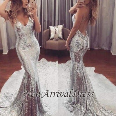 Backless Sequins V-Neck Gorgeous Mermaid Prom Dress_1