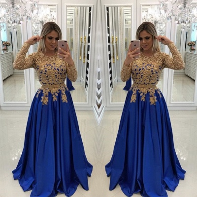 Modern Royal Blue & Gold Lace Formal Dress | Long Sleeve Party Gowns_3