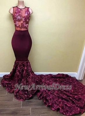 Sleeveless Mermaid Sheer 3D-Flowers Long Prom Dresses BA8008 ...