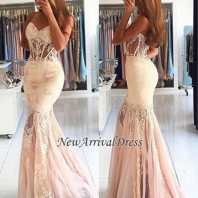 Stunning Sweetheart Lace Long Appliques Mermaid Prom Dress_1
