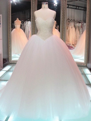 Sweetheart Tulle Cheap Online Pearls Glamorous Princess Elegant Ball Gown Wedding Dresses_2