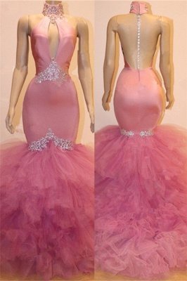 Keyhole Tulle Mermaid Long Prom Dresses   for Formal | Sleeveless Beads Crystals Long Prom Dresses   BC1555_1