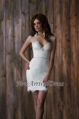 Cap Sleeve Sexy V-neck Crystals Detachable Tulle Overskirt Wedding Dresses_2