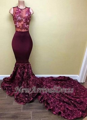 Sleeveless Mermaid Sheer 3D-Flowers Long Prom Dresses  BA8008_1