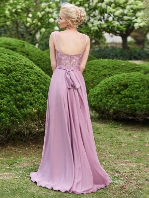 Chiffon Tulle Lace Beadings Jewel Sleeveless Floor-Length Bridesmaid Dresses with Sash_2