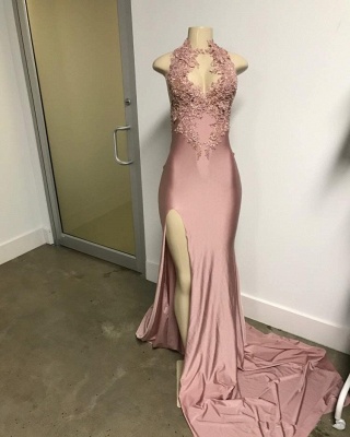 Elegant HalterEvening Dress | Lace Appliques Prom Dress With Split_4