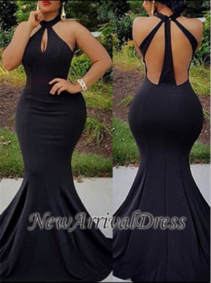 Halter Prom Mermiad Black Keyhole Dresses Sleeveless | Plus Size Prom Dress_1