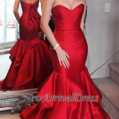 Sweetheart Elegant Red Mermaid Tiered Ruffles Prom Dresses_1