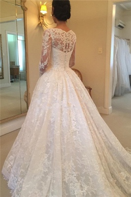 Long Sleeve Lace Elegant Wedding Dresses |  Ball Gown Wedding Dresses with Court Train_3