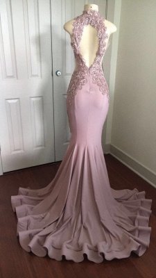 Modest High Neck Lace Appliques Prom Dresses  | Front Split Prom Dresses_4