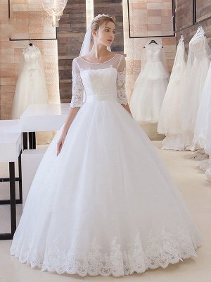 New Arrival Lace Princess Half Sleeve Stunning New Arrival Lace-Up Floor Length Elegant Wedding Dresses_2