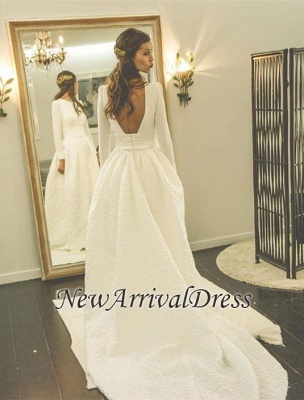 Sweep Train Open Back Satin Bridal Gowns | Long Sleeve  Wedding Dresses_1