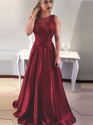 Vintage  Burgundy Evening Dresses | Scoop Sleeveless Lace Appliques prom Dresses_1