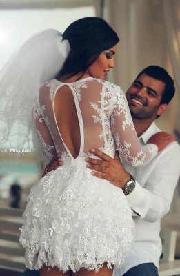 White A-Line Wedding Dress  Mini Jewel Long Sleeve Bridal Dresses_2