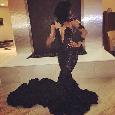 Long-Sleeves Mermaid Black Sexy Appliques Prom Dress | Plus Size Prom Dress_2