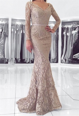 Modern Long Sleeve Mermaid Lace Zipper Long Prom Dress_1