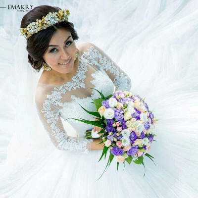 Elegant Long Sleeve  Online Princess Lace Appliques Glamorous Ball Gown Wedding Dresses_3