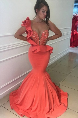 Orange One Shoulder Sexy Mermaid Prom Dresses  | Sleeveless Long Formal Evening Dress BA9782_1