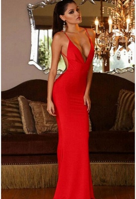 Red Mermaid V-neck Sleeveless Sexy Open-Back Prom Dress_2