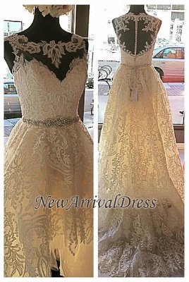 Button Sleeveless Glamorous Lace Appliques Designer Tulle New Arrival Wedding Dresses_1
