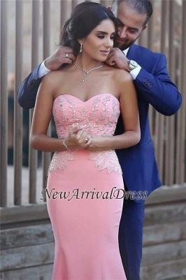Crystals Mermaid Sleeveless Sequins Sweetheart Pink Pretty Beads Evening Dress_1