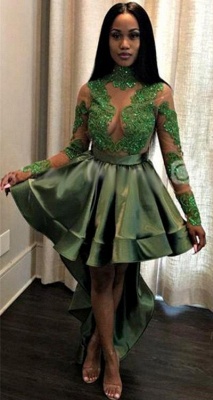 Long See Through Lace Long Sleeve Prom Dress |  Hi-lo Dark Green Formal Dresses_1
