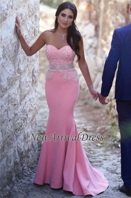 Crystals Mermaid Sleeveless Sequins Sweetheart Pink Pretty Beads Evening Dress_4