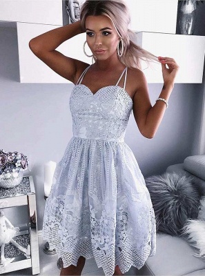 Delicate Lace A-line Spaghetti Strap Homecoming Dress | 2021 Short Party Gown_1