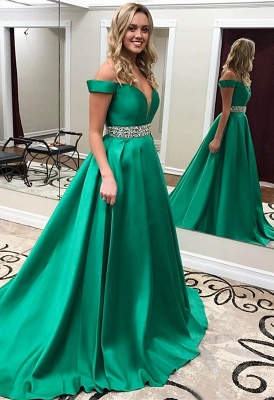 Precioso vestido de fiesta verde con hombros descubiertos y cristal | Vestido de fiesta de talla grande BA7223_2