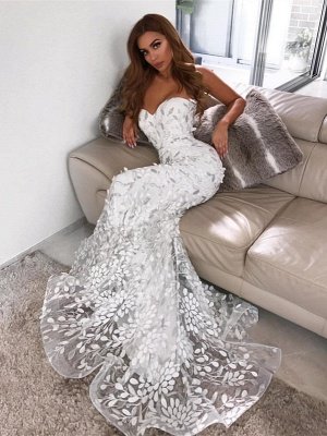 Preciosos vestidos de novia con apliques de novia | Sirena sin mangas vestidos de novia baratos en línea_1