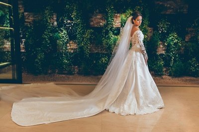3D Lace Appliques Off The Shoulder Wedding Dresses | Long Sleeve Satin Elegant Bridal Gowns 2021 BC0238_4