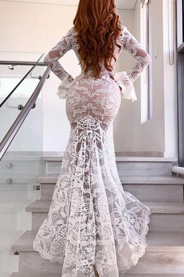 Long Sleeve Sexy Lace Prom Dress  | V-neck Long Formal Evening Dresses With Slit_3