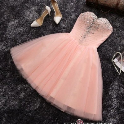 Pink Sweetheart Neck Crystals Custom Made A-line Elegant Sexy Short Homecoming Dresses_3