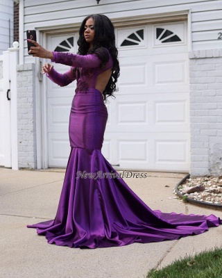 Purple Long-Sleeve Mermaid Lace Prom Dress |  Prom Dress_1