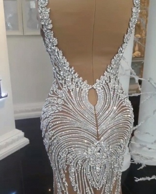 Glamorous Crystals   Mermaid Wedding Dresses | Sexy V-Neck Open Back Champagne Bridal Gowns_3
