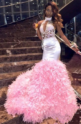 New Arrival Pink High Neck Mermaid Prom Dresses Keyhole Applqiues Formal Dresses SK0129_5