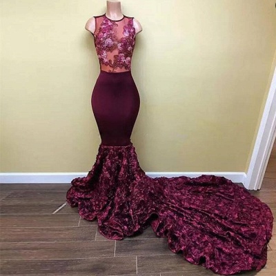 Sleeveless Mermaid Sheer 3D-Flowers Long Prom Dresses  BA8008_3