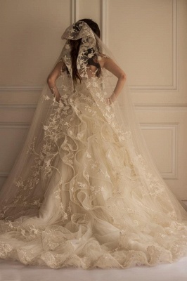 Beautiful Tulle Off The Shoulder Elegant Lace Appliques Wedding Dress_3