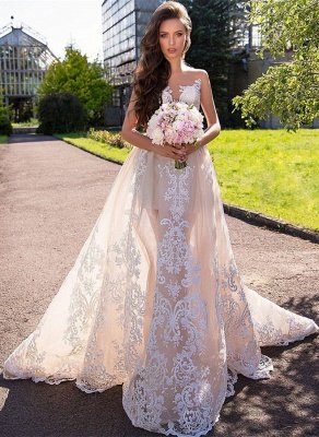 Chic Sleeveless Lace Wedding Dresses | Long Tulle Mermaid Bridal Gowns 2021_1