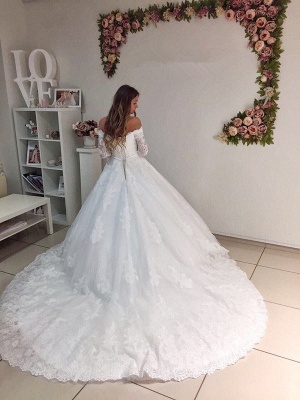 Popular New Arrival Lace Off Shoulder Long Sleeve Ball Gown Elegant Wedding Dresses_4